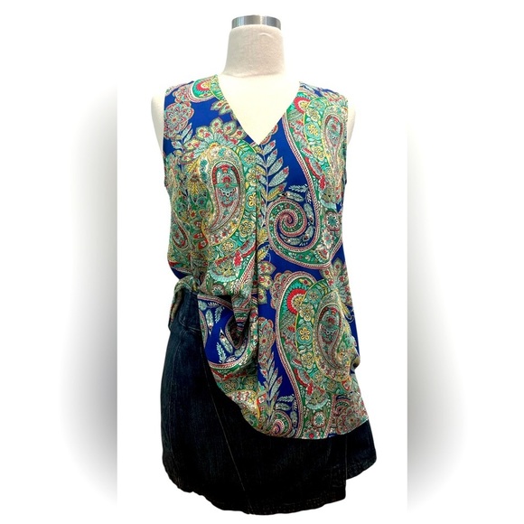 Asymmetrical Front Blouse Blue and Green - Picture 4 of 5